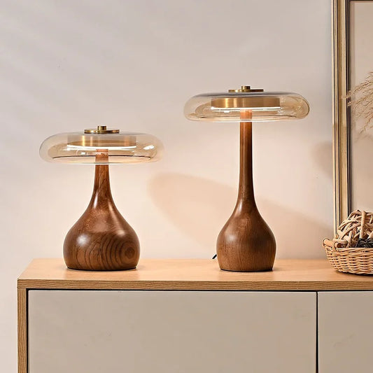 Handsome Walnut & Glass Table Lamp