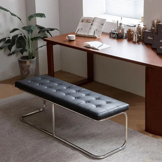 Slimline cushioned bench in chromed tubular steel & vegan leather