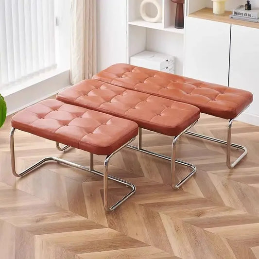Slimline cushioned bench in chromed tubular steel & vegan leather